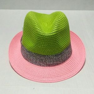 Pink and green fedora hat Clearance